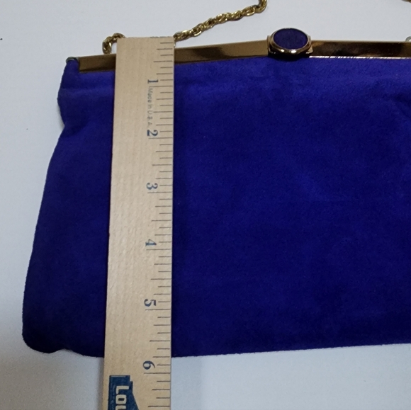 GENUINE SUEDE PURPLE 1970s CLUTCH WITH CONVERTIBLE CHAIN FOR SHOULDER BAG. NWT - Picture 13 of 13